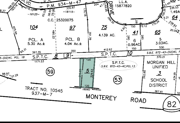 Detail of Santa Clara County assessor's map Book 726 Page 25 with parcel 5 highlighted